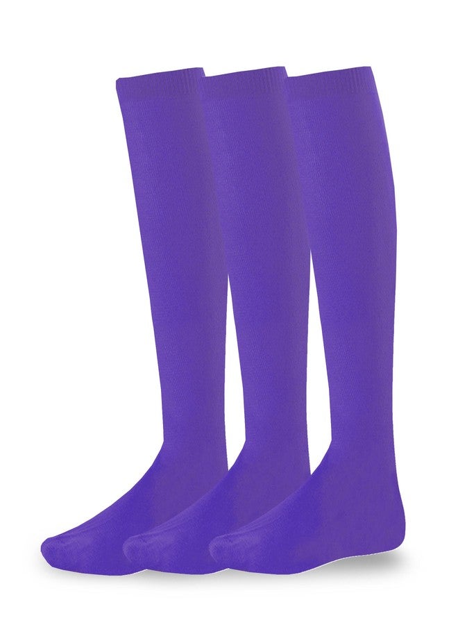 TeeHee Socks Rugby Lacrose Soccer Football Athletic Sports Team Knee High Cushion Tube Socks 3 Pairs Purple Large Men Sock 10-13 - Image 1